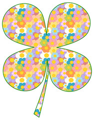 colorful four leaf clover patterned with cartoon daisy flowers illustration