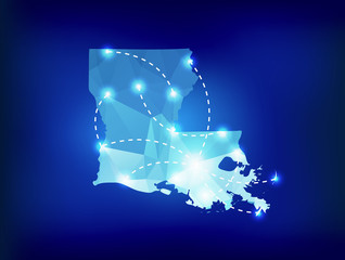 Louisiana state map polygonal with spotlights places