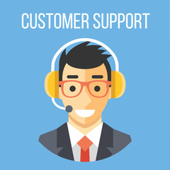 Happy customer support manager with headphones