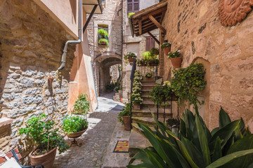 Streets and stairs in a beautiful colored town in central Italy