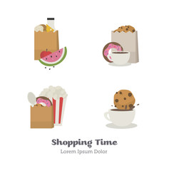 Set of vector icons flat with shopping bags.