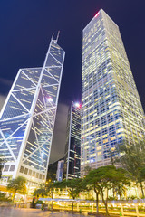 Skyscrapers in Hong Kong at night