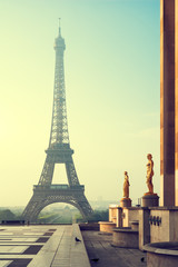 Fototapeta na wymiar Eiffel Tower in Paris in the morning. Vintage stylized#1
