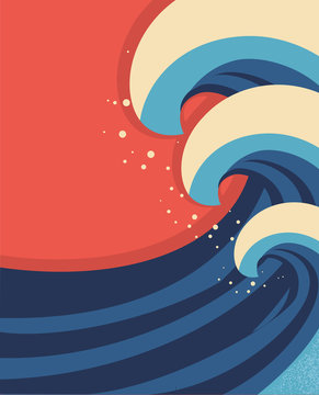 Sea waves poster.Vector illustration of sea landscape.