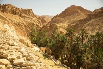 Mountain path in Sahara desert Tunisia