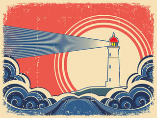 Obraz premium Lighthouse with blue sea.Grunge background