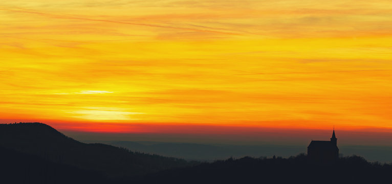 Lovely Hill Chapel Silhouette in the sunset