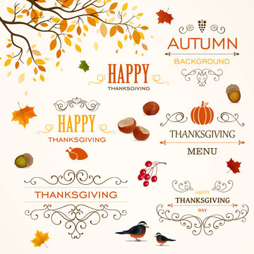 Vector Illustration of Thanksgiving Design Elements