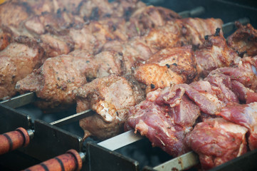 Barbecue meat on skewers