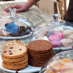 Candy bar. Sweet cookies and macaroons.