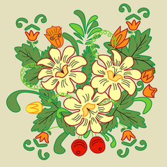 Floral bouquet with berries and yellow flowers. Vector illustration