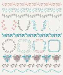 Colorful Hand Sketched Seamless Borders, Frames, Branches