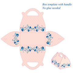 Pink box template with handle, no glue needed