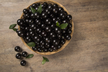 Berry Jaboticaba in bowl on wooden table