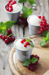 Delicious ice cream with berry and mint