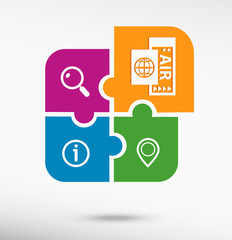 Airplane ticket icon on colorful jigsaw puzzle
