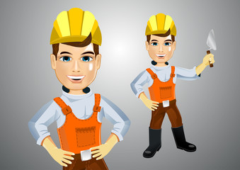 handsome young plasterer with trowel