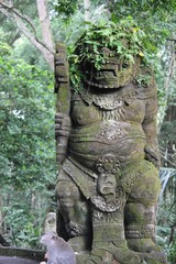 Monkey Statue in the Ubud Sacred Monkey Forest in Bali, Indonesia