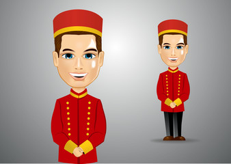 young bellhop waiting for the clients