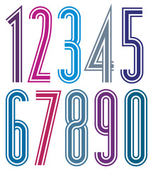 Colorful geometric bright striped numbers with triple lines.