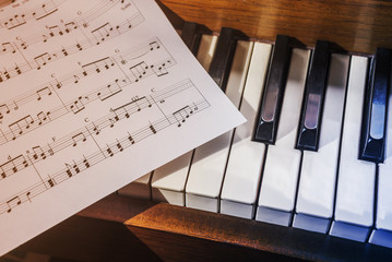 Piano keys and sheet music
