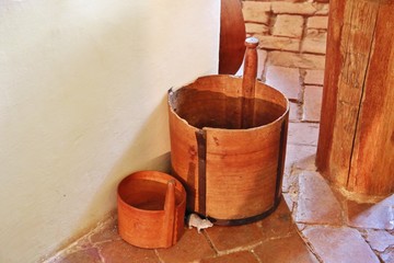 Wooden buckets in the kitchen