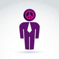 White collar office worker man icon peace sign, conceptual vecto