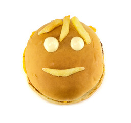 Funny mug of a cheeseburger and fries
