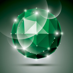 Abstract 3D emerald gleam sphere with sparkles, green precious 