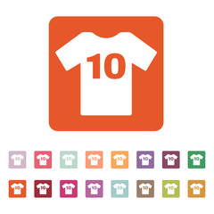 The sports t-shirt with the number 10 icon. Shirt and player symbol. Flat