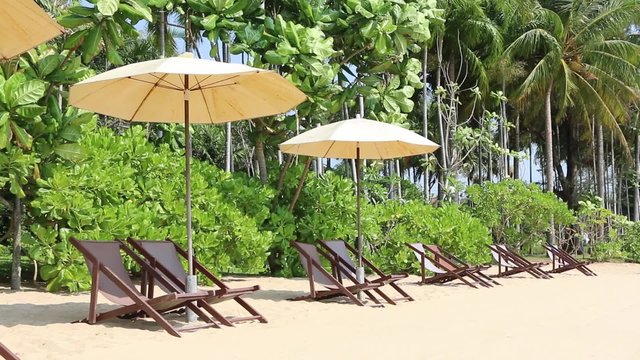 Beach and beach chairs -- Vacation concept 