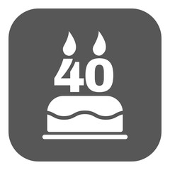 The birthday cake with candles in the form of number 40 icon. Birthday symbol. Flat