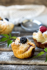 Raspberry and blackberry pies with chocolate