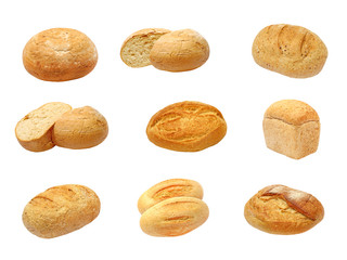 Set of different kinds fresh bread.Isolated.