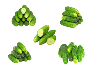 Set of ripe cucumbers piles.Isolated.