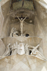 Sculpture by Josep Maria Subirachs on the facade of te La Sagrada Familia .Barcelona,Spain..