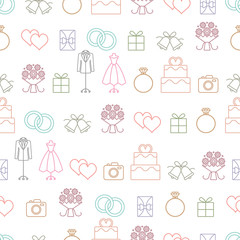 Wedding related vector seamless pattern background with outline icons 1 - 87467359
