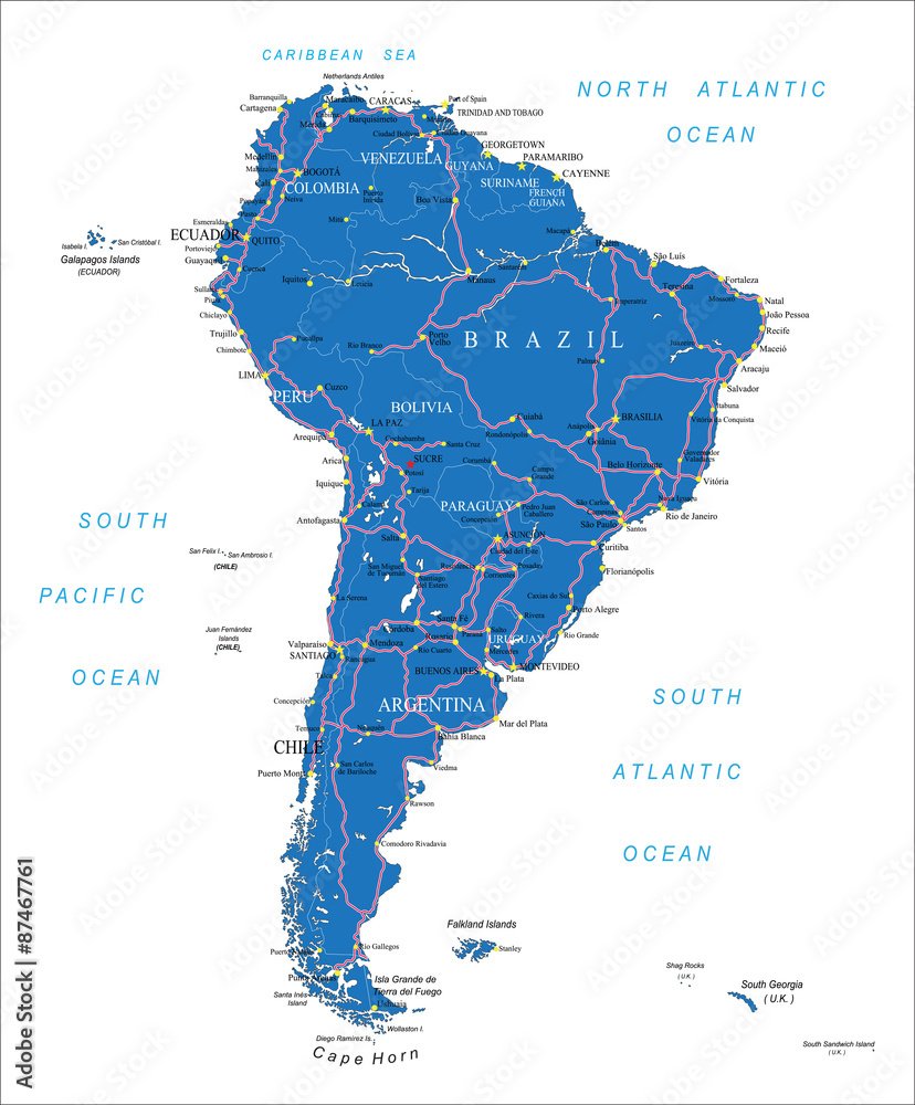 Wall mural south america road map