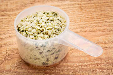 measuring scoop of hemp seed