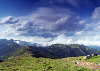 evening mountain plateau landscape (Carpathian, Ukraine)