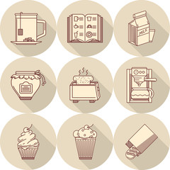 Breakfast beige round icons