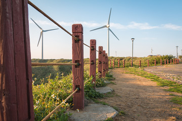 Walk way to power generation wind turbine