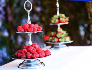 Fancy raspberries arrangement.