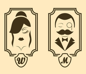Vector retro style Man & Woman restroom sign