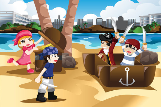 Children Playing as Pirates