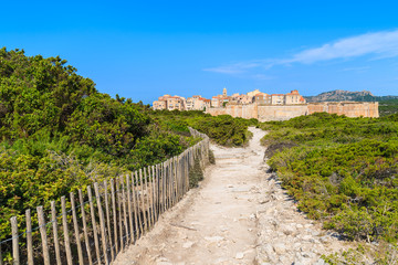 Coastal path to Bonifacio old town, Corsica island, France