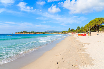Fototapeta na wymiar Beautiful white sand Palombaggia beach, Corsica island, France