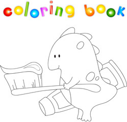 Cute smiling dragon with toothbrush and toothpaste. Vector illus