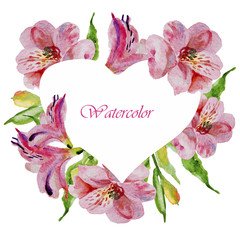 Watercolor flowers alstroemeria. Handmade greeting cards.