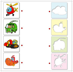 Helicopter, excavator, ship and trolleybus. Educational game for
